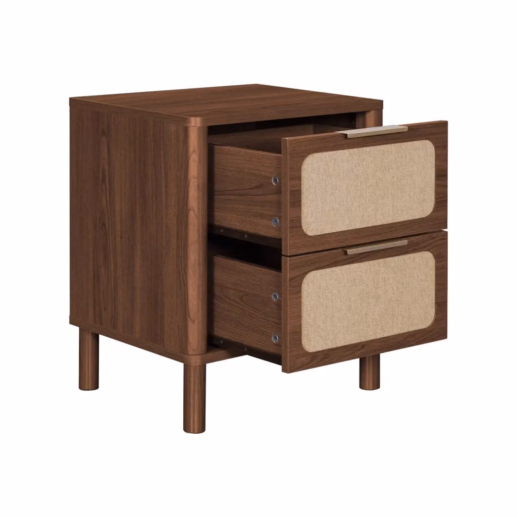 Comodino vintage SWEEEK in legno e paglia di Vienna con 2 cassetti, marrone e oro – 2