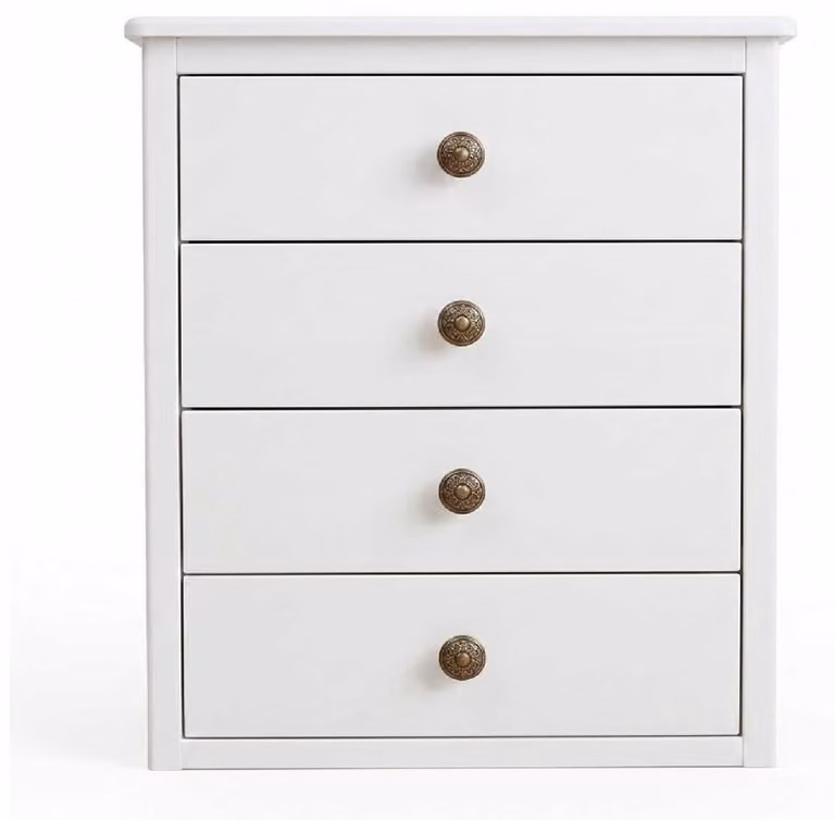 Comodino bianco, design moderno, lussuoso, con cassetti. Mobiletto portaoggetti, credenza, mobile bar