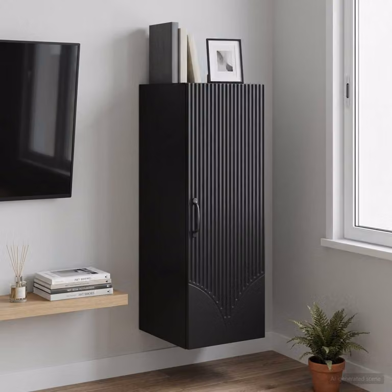 Mobiletto a muro vidaXL in legno e metallo con ante a battente, Nero, L: 33 cm, P: 34,5 cm, H: 90 cm