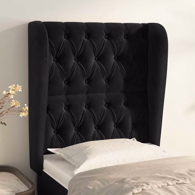 Testiera ad orecchio vidaXL in velluto nero L: 83 cm, P: 23 cm, H: 118/128 cm