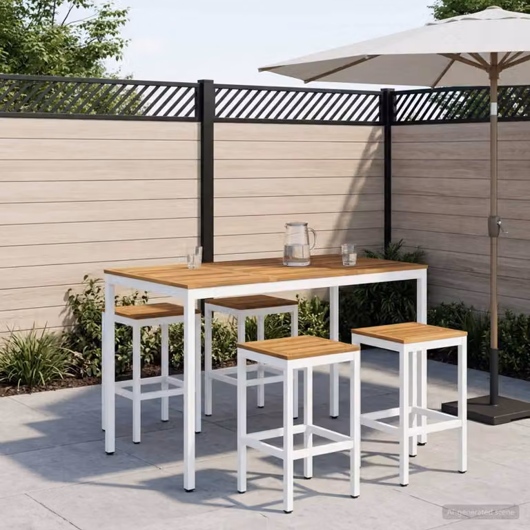 vidaXL Tavolo Bar da Giardino NAARDEN in Legno di Acacia Bianco L: 141 cm, P: 80,5 cm, H: 105 cm
