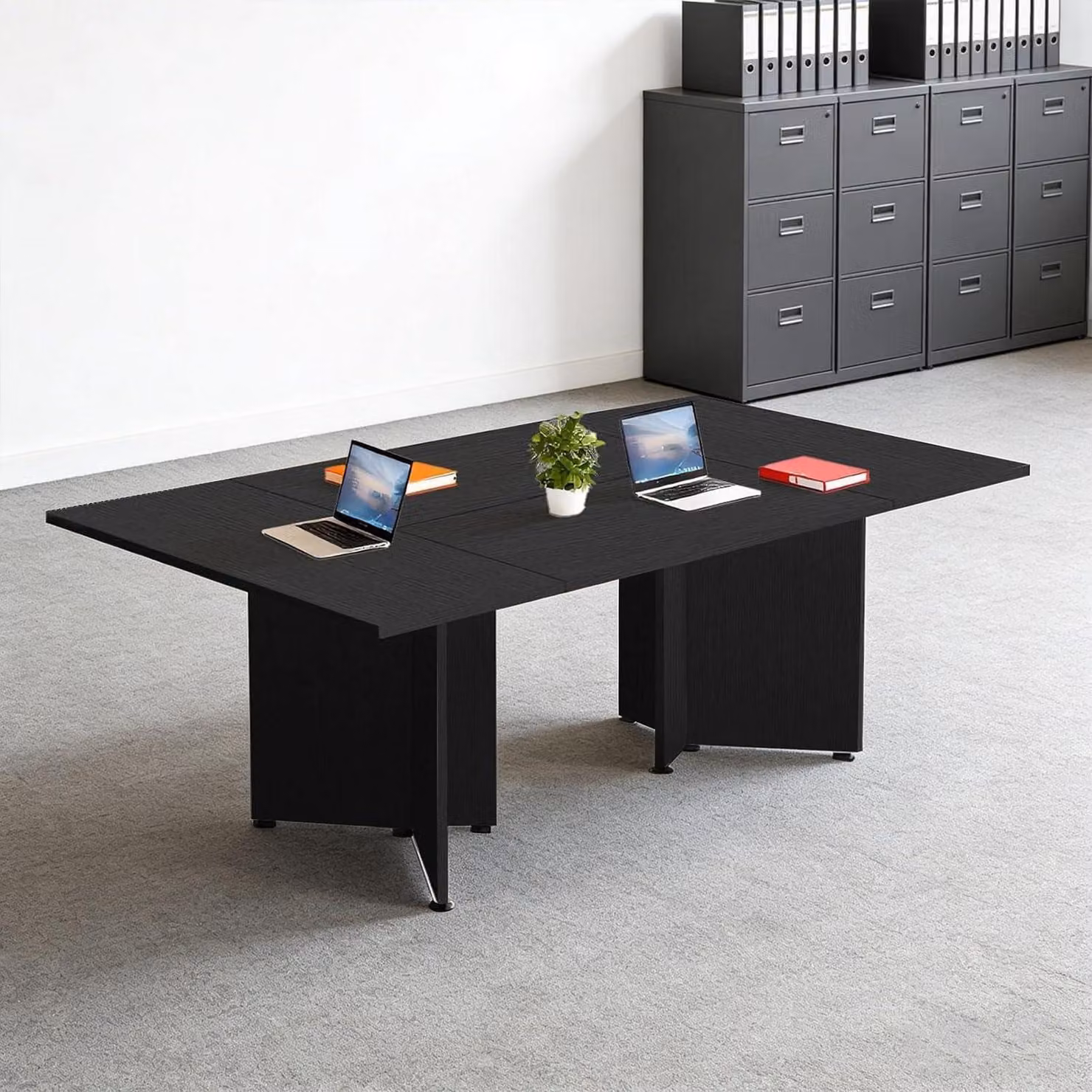 Tavolo da conferenza modulare, estendibile, dimensioni 200x80x74 cm, colore nero