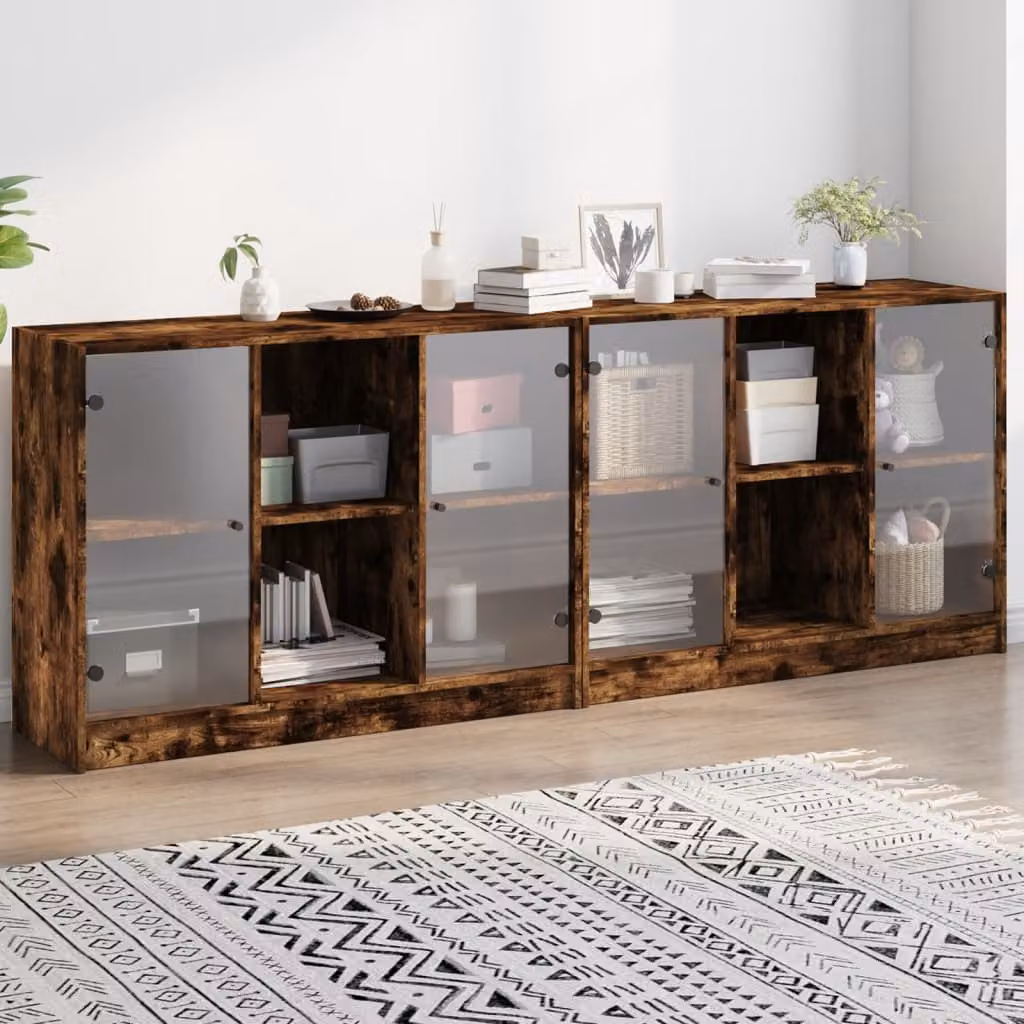 vidaXL Libreria Moderna con Ante in Vetro e Rovere, Colore Marrone, L: 204 cm, P: 37 cm, H: 75 cm – 1
