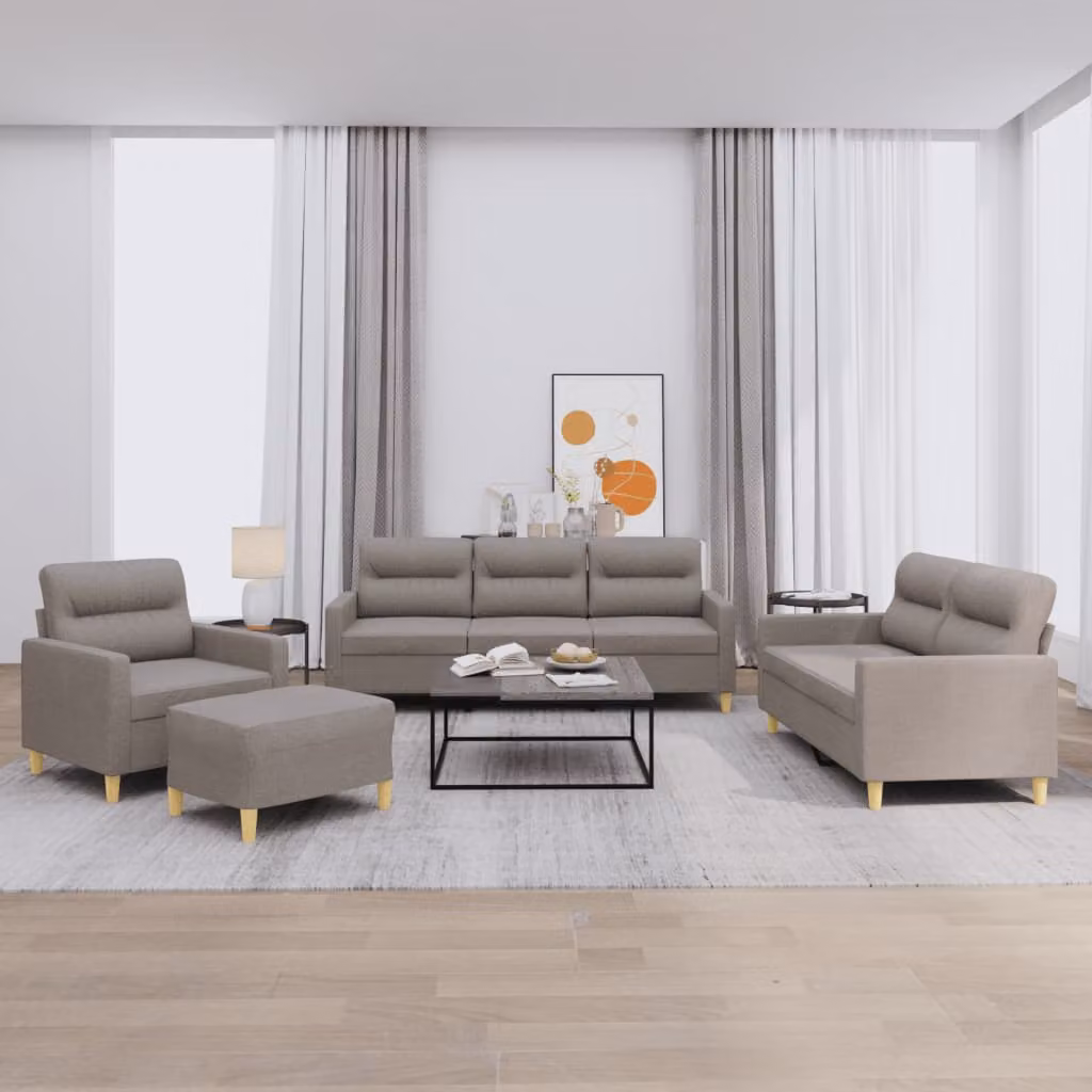 vidaXL Set di Divani Moderno 4 Pezzi in Tessuto Beige e Grigio con Cuscini e Pouf – 1