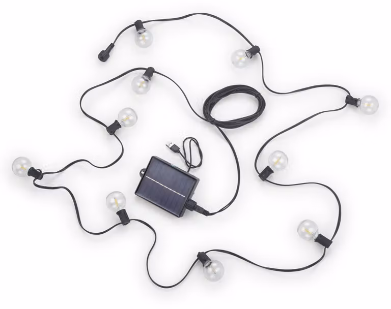 Catena luminosa da esterno a LED solare, 10x lampadine, telecomando, L 57 cm