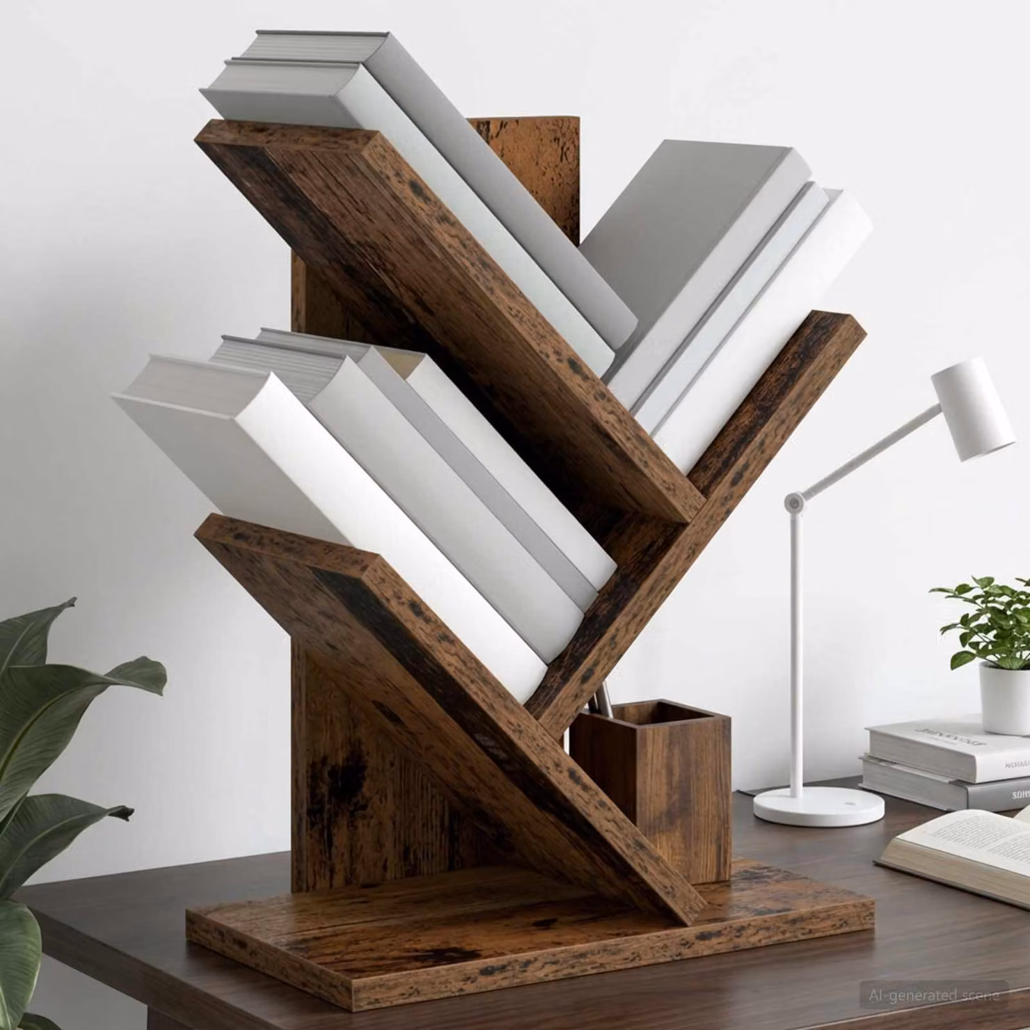 Scaffale per Libri a Forma di Albero vidaXL con 3 Strati, Colore Marrone, L 30 cm x P 18 cm x H 40 cm