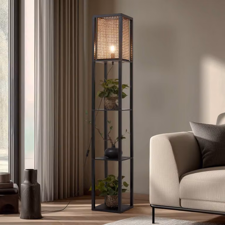 Lampada da terra Birta Lindby, Nero, Soggiorno / Sala da pranzo, Legno, Moderno, Lampada da terra