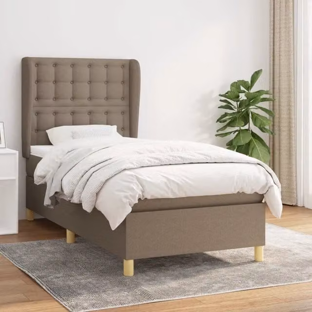 Letto Ibrido vidaXL con Giroletto a Molle e Materasso in Tessuto Beige e Bianco L/P/H: 203 x 103 x 128 cm – 1