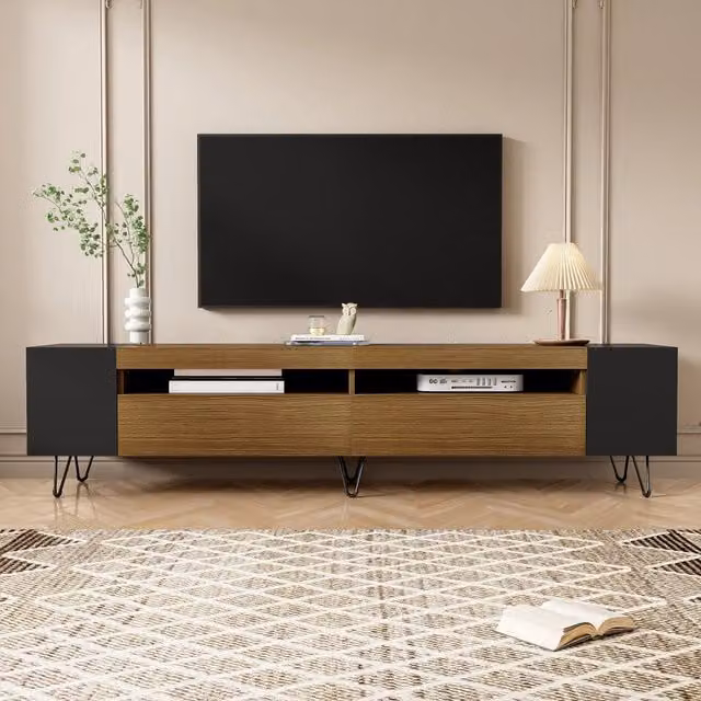 Mobile TV Moderno MINIMAL Nero e Legno L: 180 cm, P: 36 cm, H: 43 cm