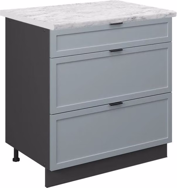 Mobiletto base per cucina Fame-Line Blu-grigio chiaro/Antracite 80 cm con 3 cassetti, PL Marmo Vicco