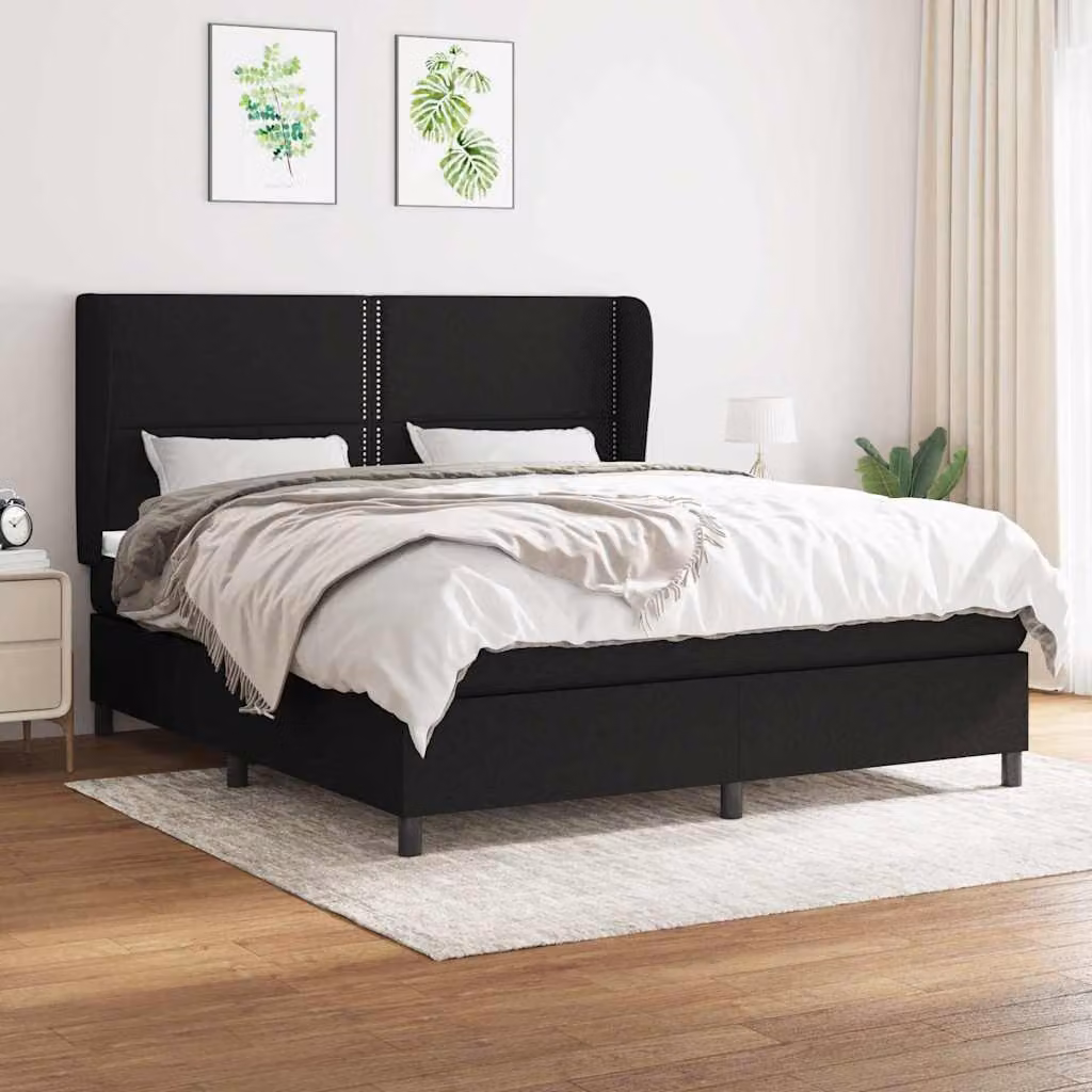 vidaXL Giroletto a Molle con Materasso Nero in Tessuto L/P/H: 183 x 180 x 203 cm – 1