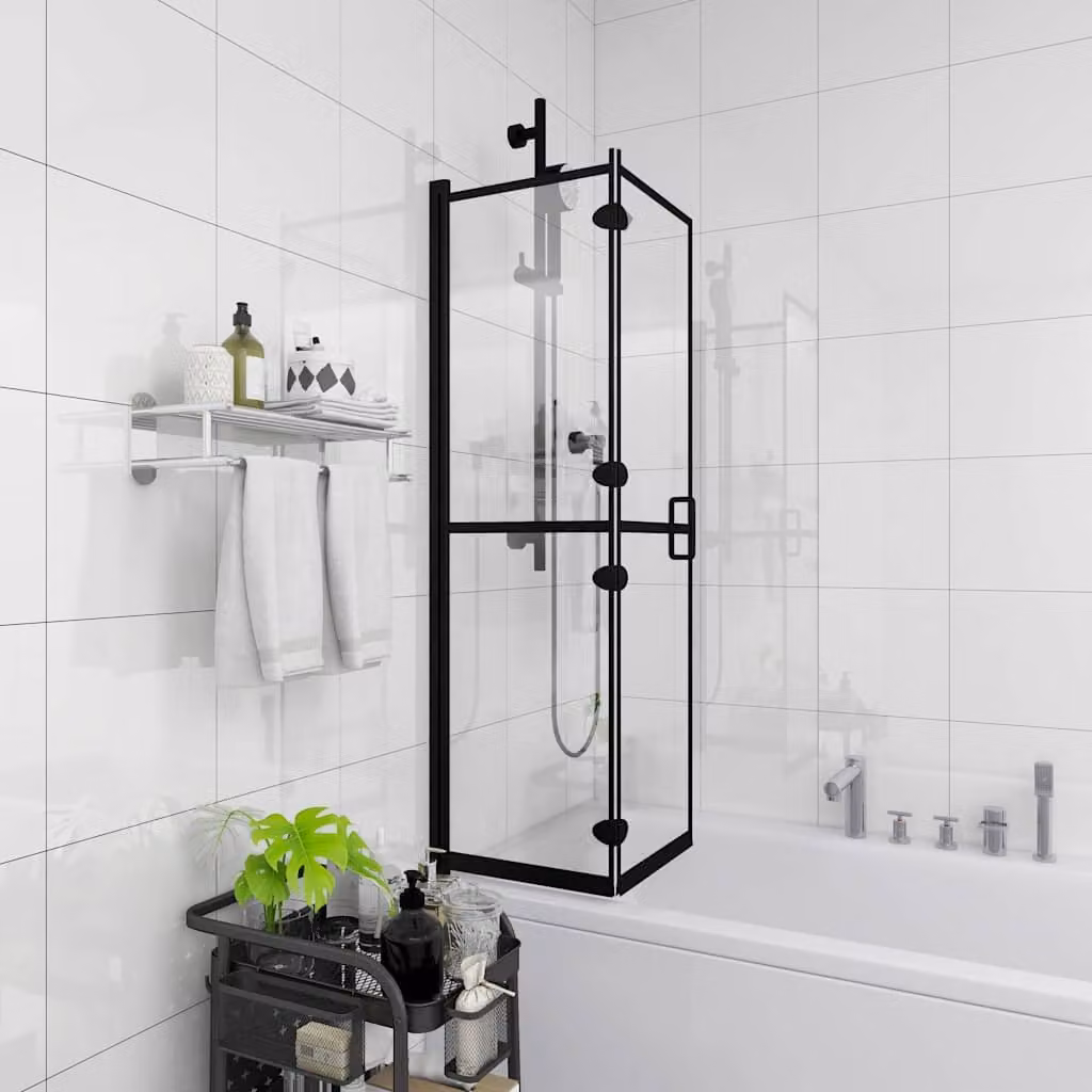 Box Doccia Pieghevole Angolare vidaXL in Vetro ESG Trasparente con Profilo Nero L: 140 cm, P: 80 cm – 1