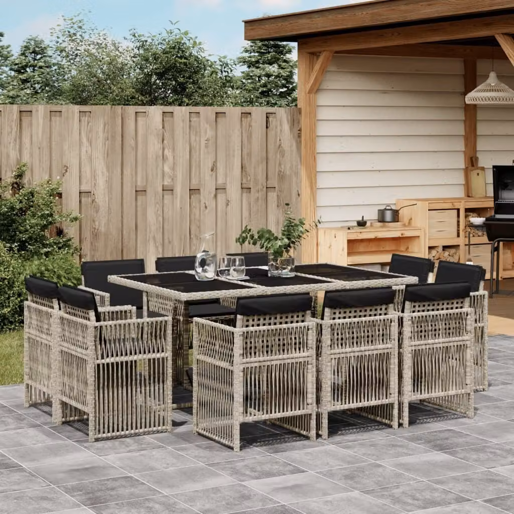 Maison Exclusive - Set Pranzo Giardino 11pz con Cuscini Grigio Chiaro Polyrattan