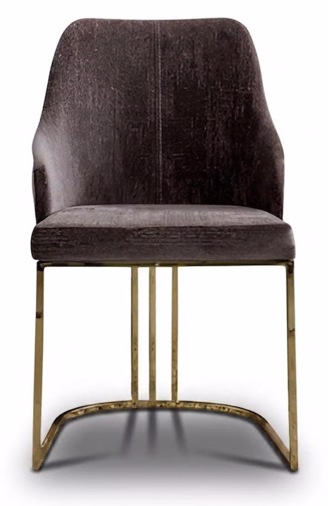 Poltrona imbottita dal design moderno, colore marrone scuro/oro