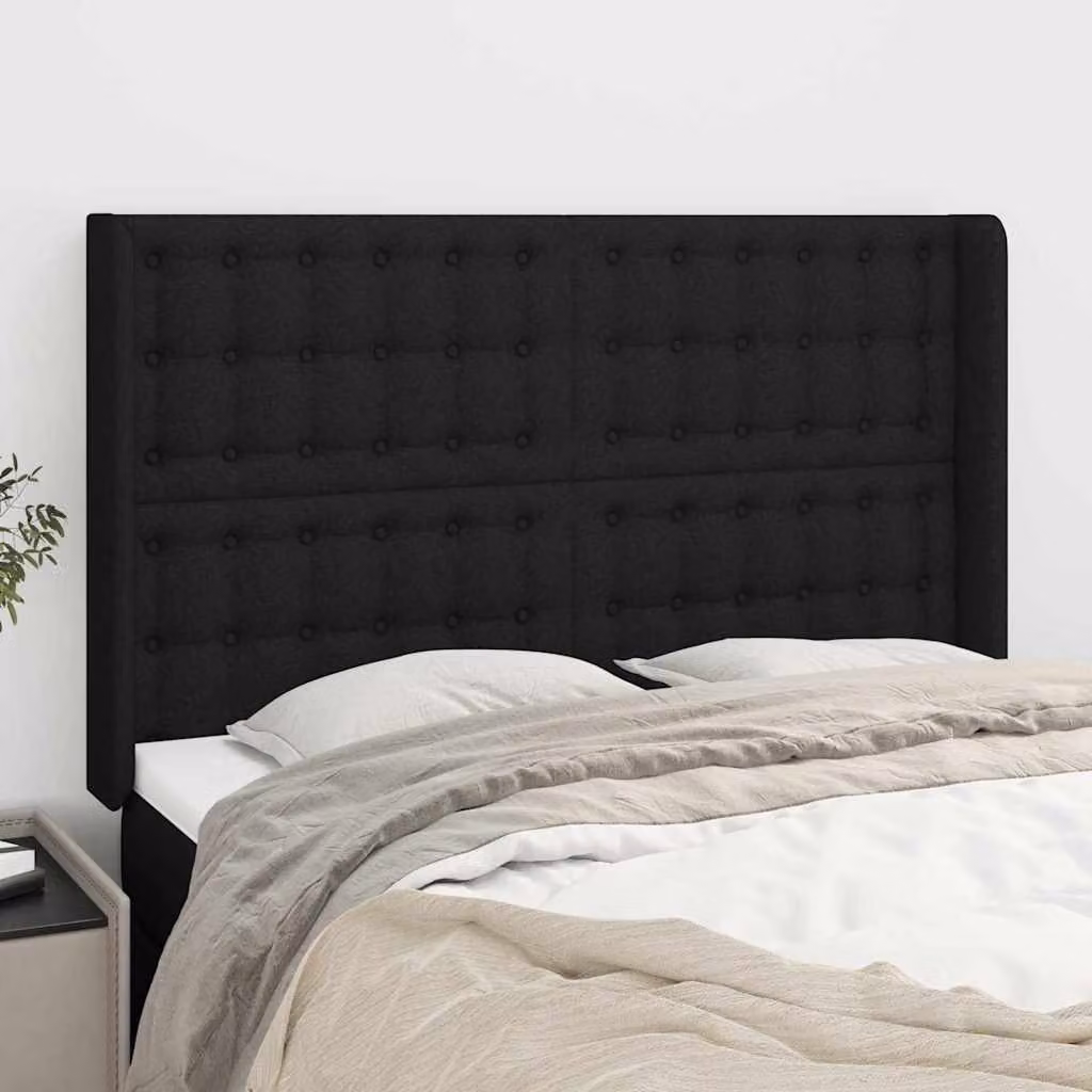 Testiera ad orecchio vidaXL in tessuto nero con struttura in legno L: 147 cm, P: 16 cm, H: 118-128 cm