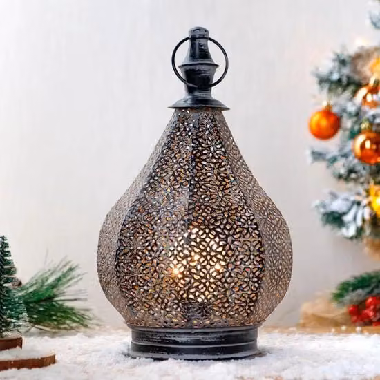 Lampada da Tavolo in Stile Marocchino con LED e Alimentazione a Batteria, Colore Nero, Altezza: 29 cm