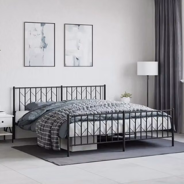 Giroletto con testiera e pediera in metallo nero vidaXL L: 187 cm, P: 219 cm, H: 90 cm