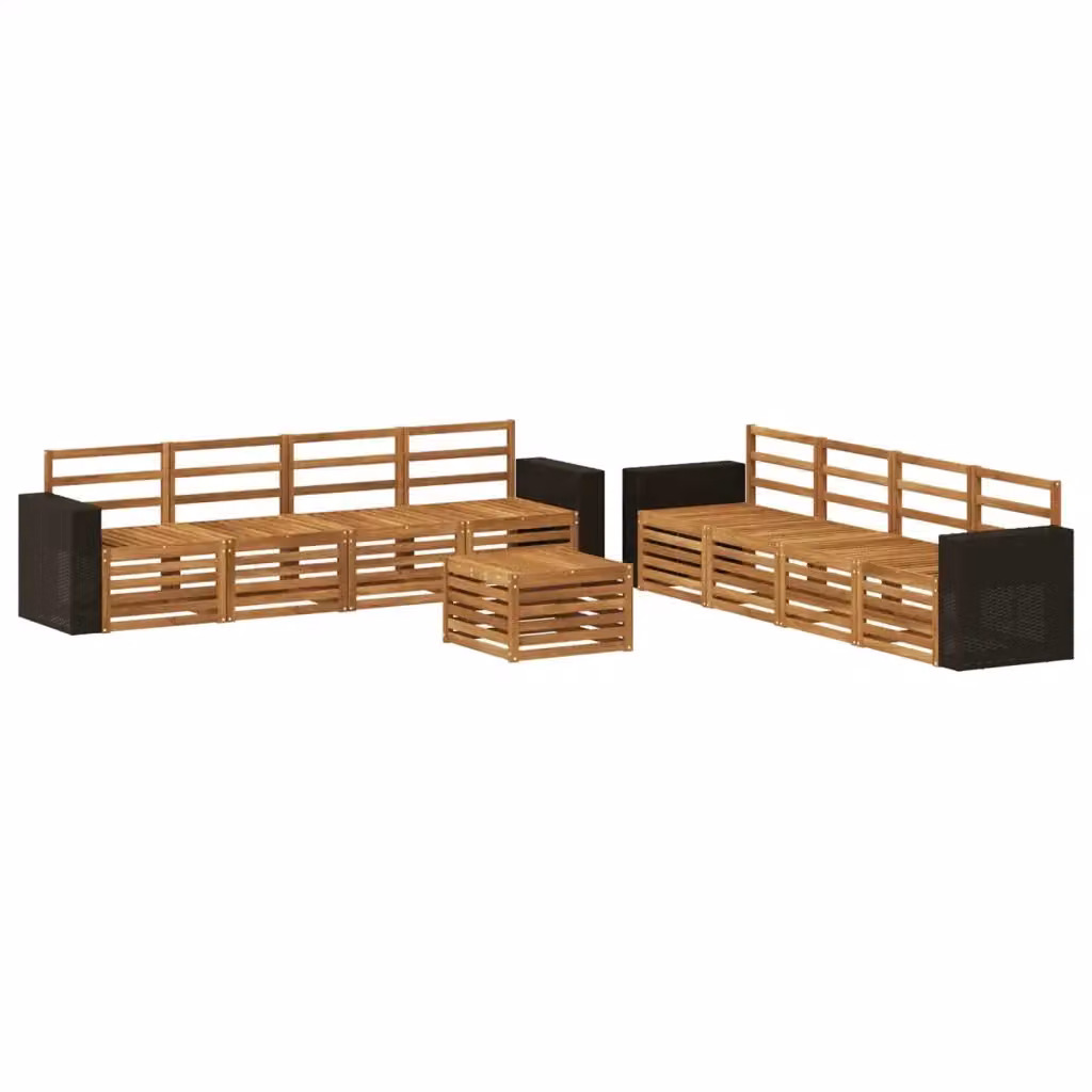 Set di divani da esterno 9 pezzi vidaXL in legno di acacia con cuscini beige e marrone e tavolino da caffè – 2