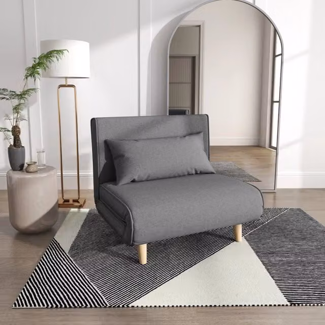 Divano letto singolo ULEVR 94x78x80 cm con schienale regolabile in 6 posizioni, grigio