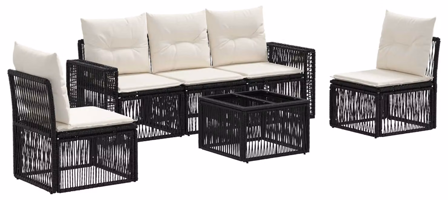 Set Divano da Giardino 6 pcs Nero e Bianco Crema polyrattan