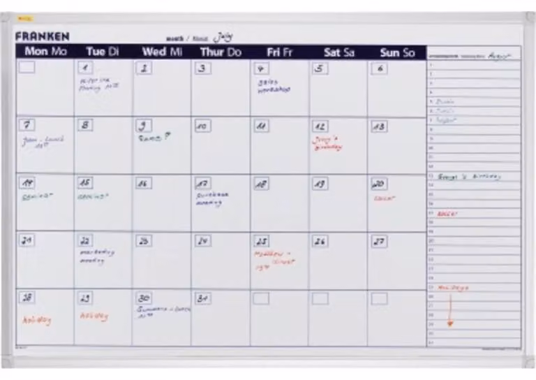 Calendario mensile con pianificazione per il mese successivo, dimensioni 90 x 60 cm