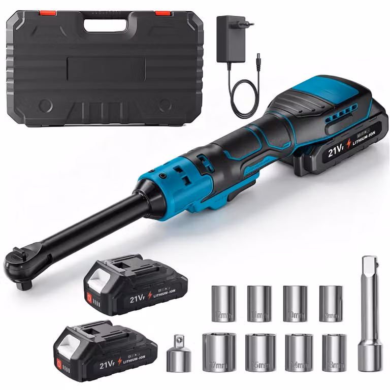 Chiave a cricchetto elettrica senza fili - Attacco da 0,95 cm - 21 V - 400 giri/min - Estensione di 16 cm - Ricaricabile - 2 batterie