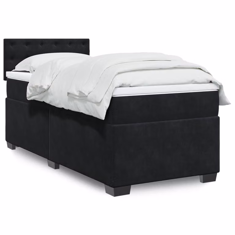 vidaXL Giroletto a Molle con Materasso in Velluto Nero L/P: 100 x 200 cm