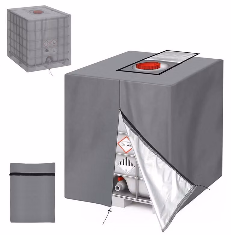 Copertura per serbatoio IBC da 1000 litri, colore grigio, dimensioni 120x100x116 cm, impermeabile, resistente al vento, con protezione anti-UV, realizzata in tessuto Oxford 210D
