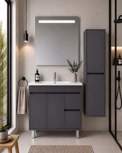 Mobile bagno con lavabo ORIGENBATH ISQUIA senza specchio 100x40 cm grafite con colonna