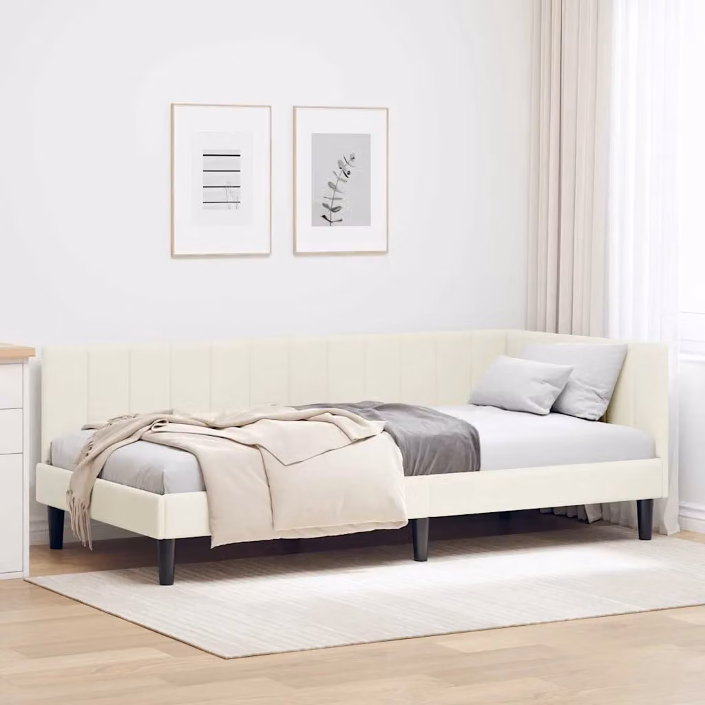 Letto ad angolo moderno vidaXL in velluto beige con struttura in legno e listelli fissi L 204 cm x P 140 cm x H 94 cm