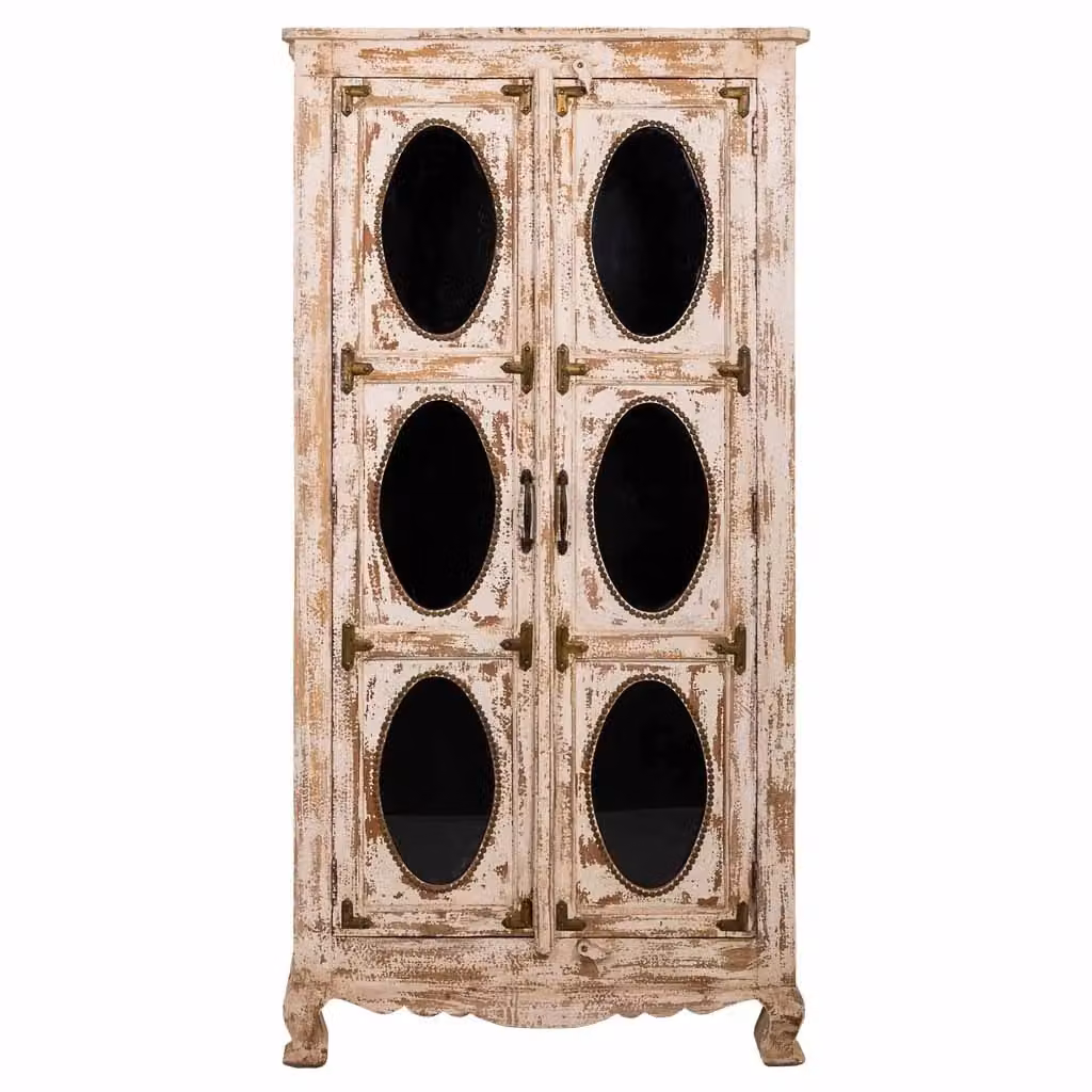 Vetrina Wanderlust Deco in legno e vetro con ante in vetro, colore marrone e bianco, L: 91 cm, P: 40 cm, H: 183 cm – 2