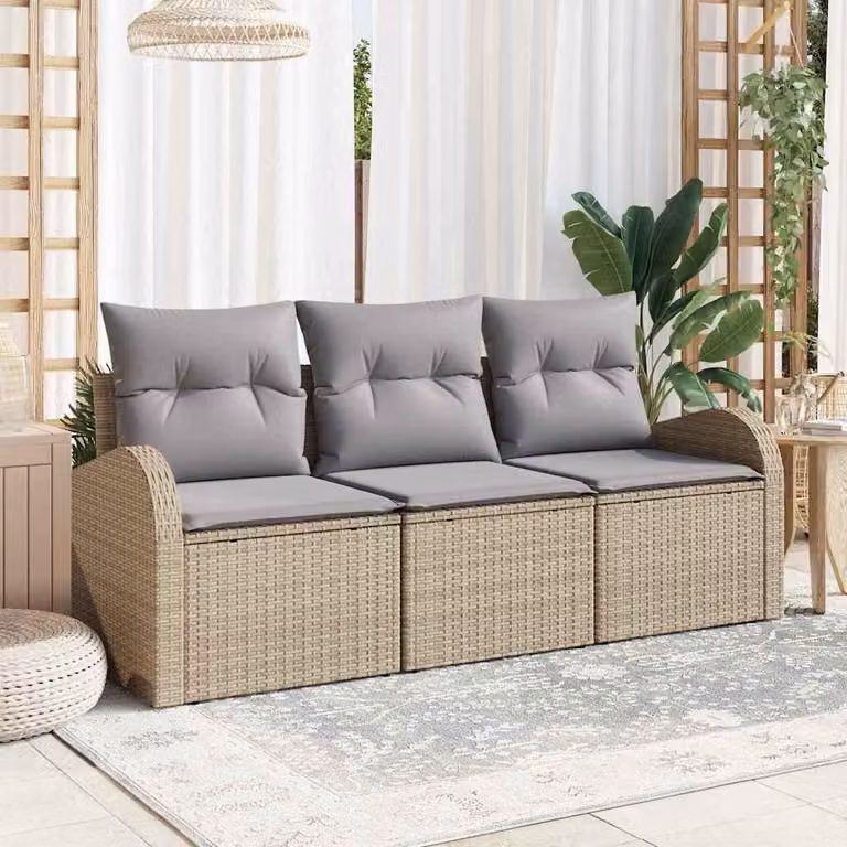 Maison Exclusive - Set Divano da Giardino 3 pcs beige e grigio chiaro Poly Rattan
