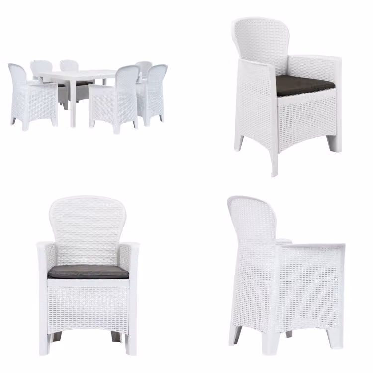 vidaXL set da pranzo in plastica bianco rattan 7 pezzi - Tavolo e sedia da giardino - Tavoli e sedie da giardino - Set di mobili da giardino - Set di mobili da giardino
