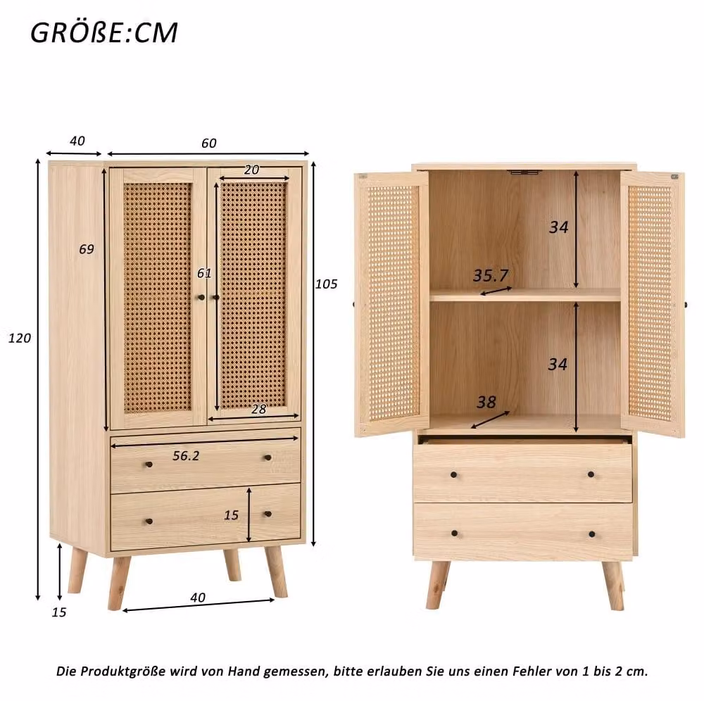 Mobile contenitore e mobile TV - Comodino largo 60 cm - Con ante e cassetti - Adatto per soggiorno e sala da pranzo - Da montare