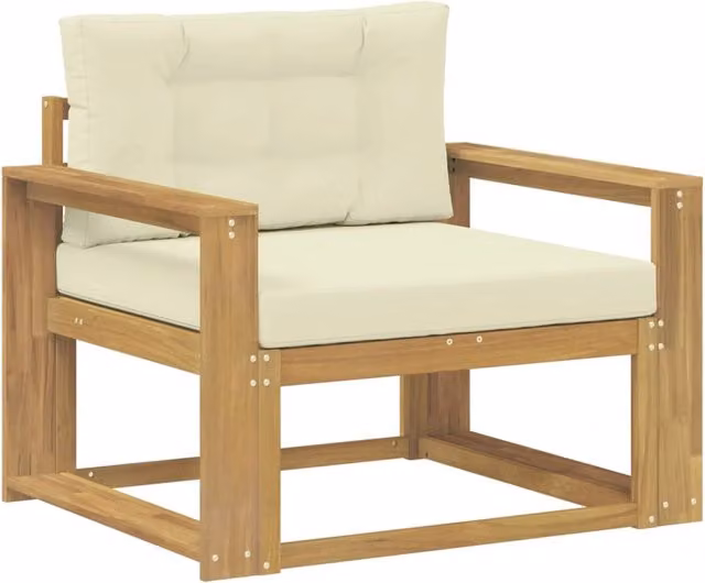 Divano centrale da esterno moderno DESIGN IN in legno di acacia con cuscini bianchi e beige