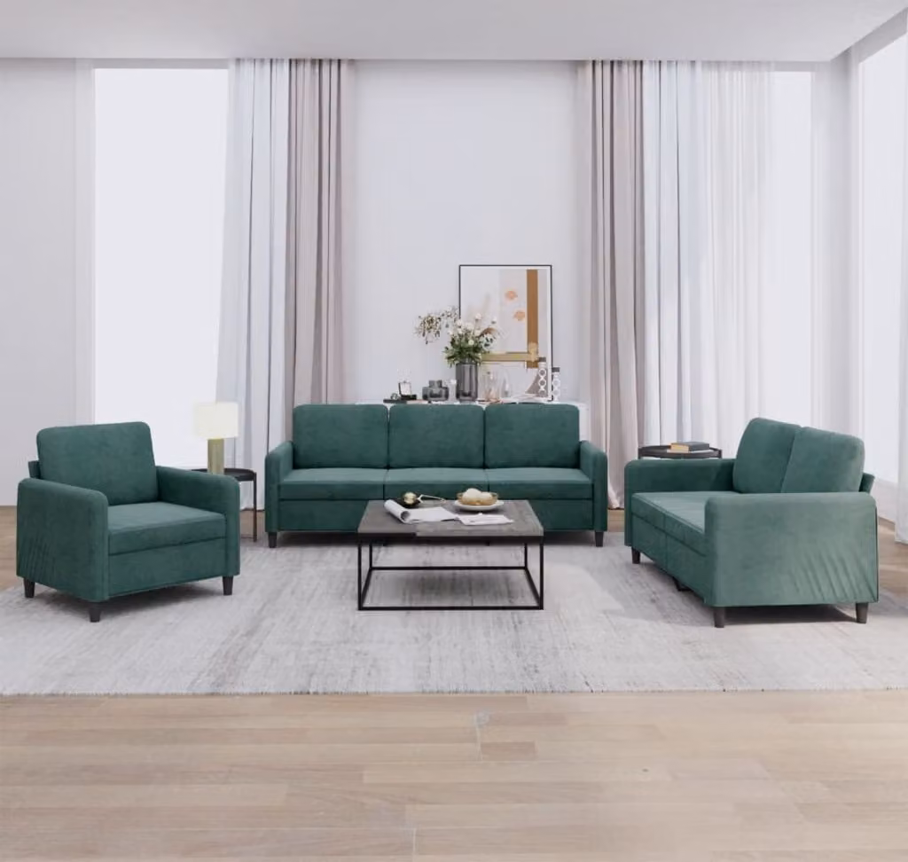Maison Exclusive - Set divano a 3 pezzi in velluto verde scuro