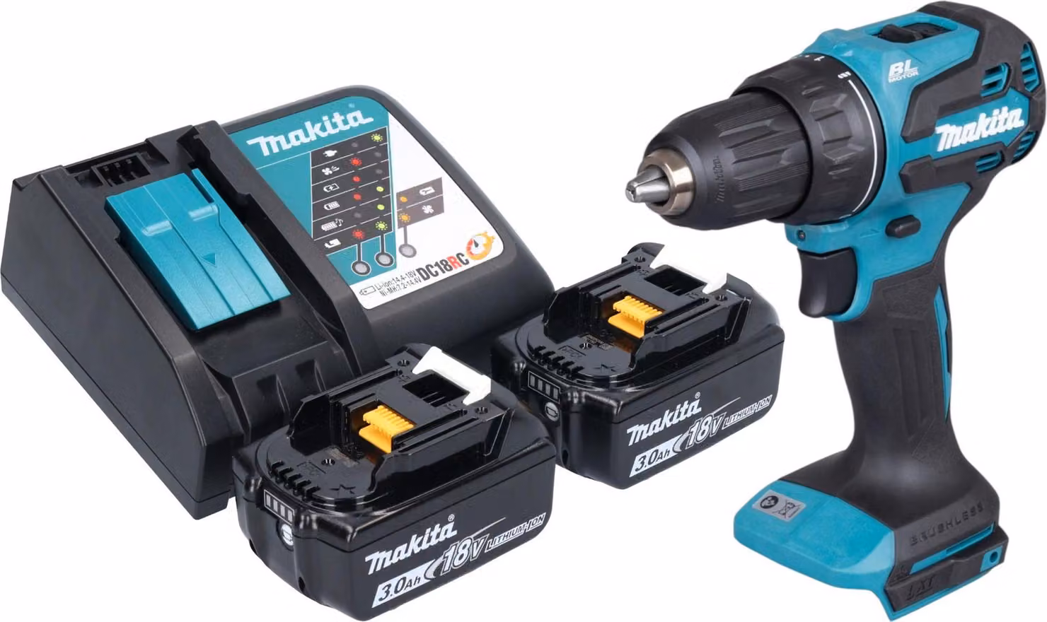 Makita DDF 490 RF Trapano avvitatore a batteria 18 V 65 Nm 1/2" Brushless + 2x batteria 3,0 Ah + caricabatteria