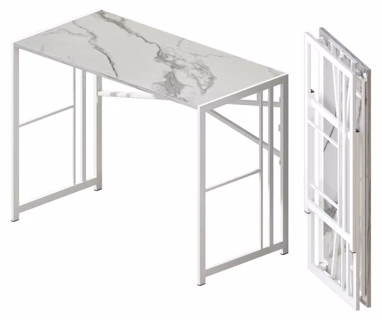Scrivania pieghevole, in marmo bianco, 103 cm, ideale per campeggio e per l'ufficio domestico