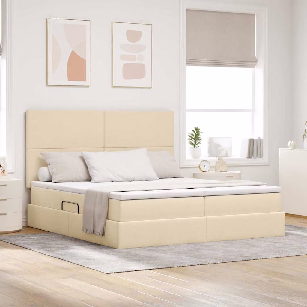 Letto con contenitore a sollevamento e luci LED vidaXL in tessuto beige L: 180 cm, P: 200 cm, H: 204 cm