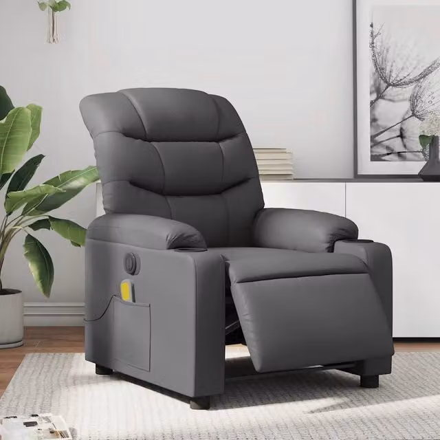Divano Sedia-Poltrona Massaggiante Elettrica Reclinabile Grigio Similpelle 888989