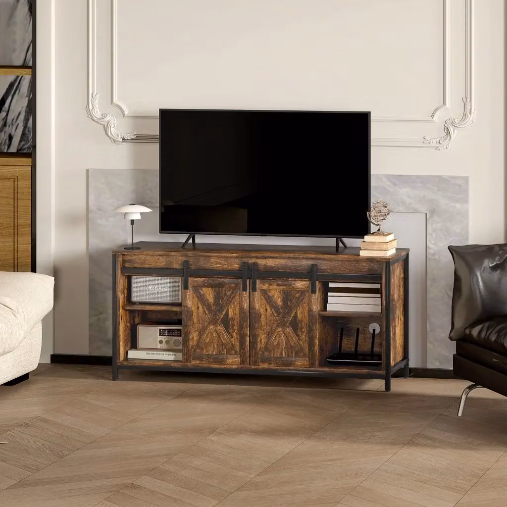 Mobile TV Industriale REDOM in Legno e Metallo, Marrone e Nero, L/P/H: 120 x 40 x 54 cm – 2