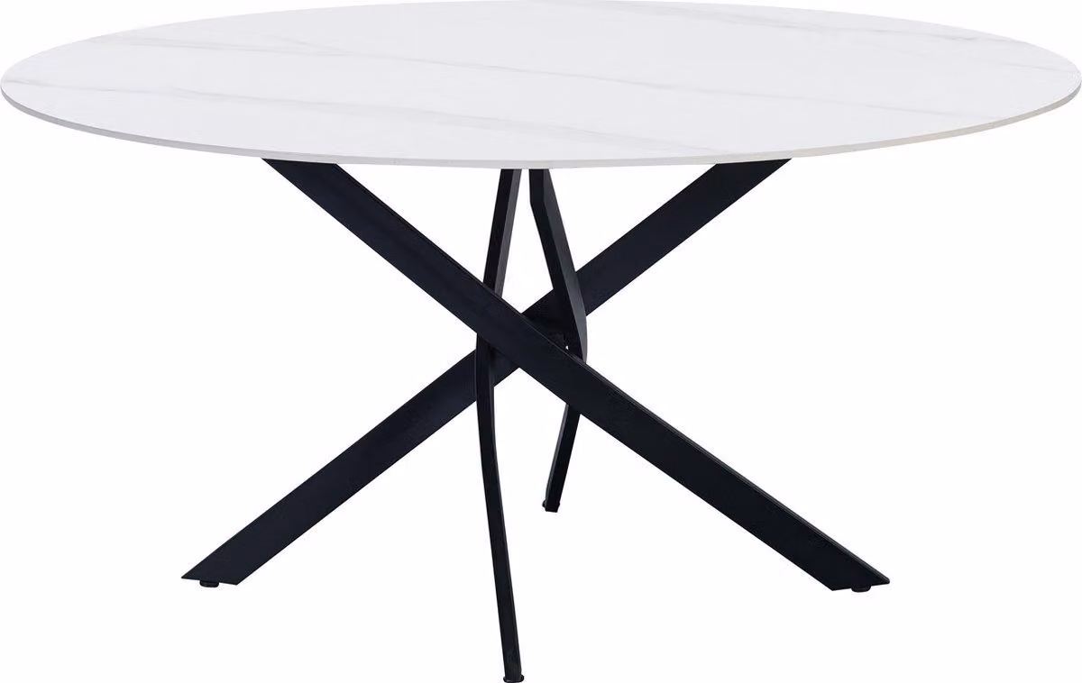 Happyment Tavoli da pranzo Manilo - Tavolo rotondo Marmerlook bianco - 4 persone - Eettafel - 150x150x76cm - Anche per esterni