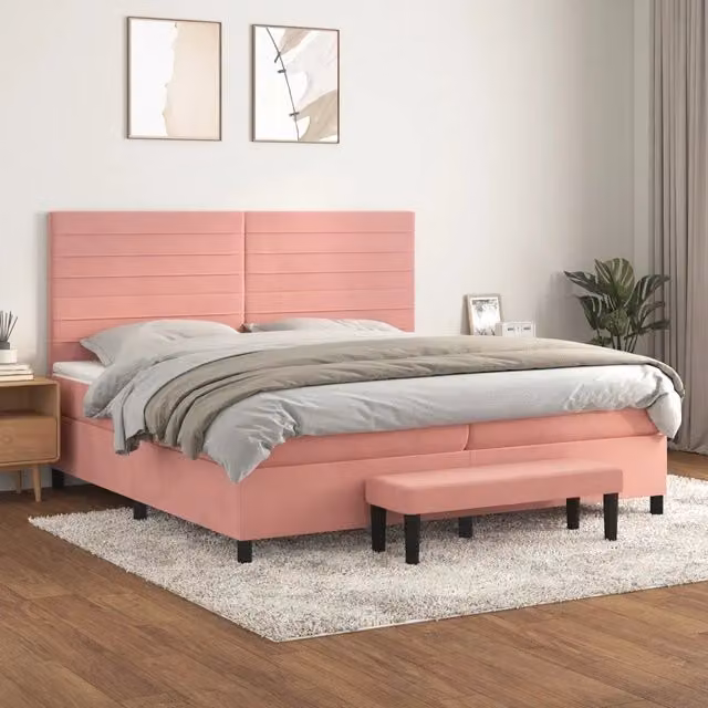Giroletto a Molle con Materasso Rosa 200x200 cm in Velluto 3137928