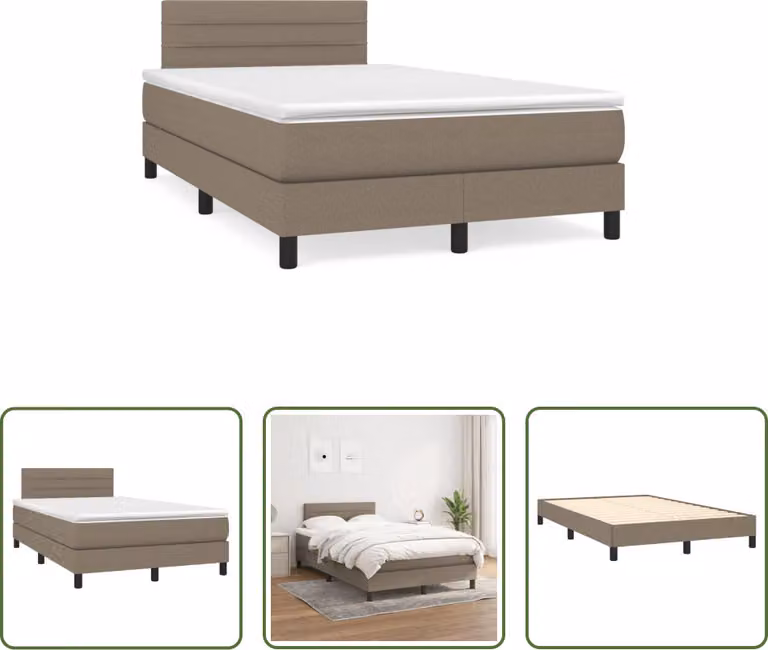 The Living Store Letto a molle con materasso Taupe 120x190 cm in tessuto