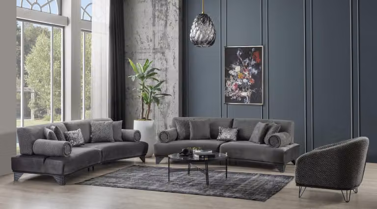 Luxus Sofagarnitur Garnitur Sofas Sofa Sessel Dreisitzer 3+3+1 Sitzer Stoff