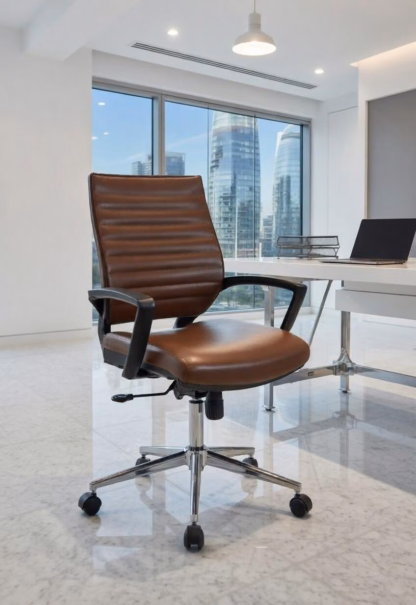 Sedia da ufficio con rivestimento in ecopelle e design ergonomico, ideale per un utilizzo prolungato