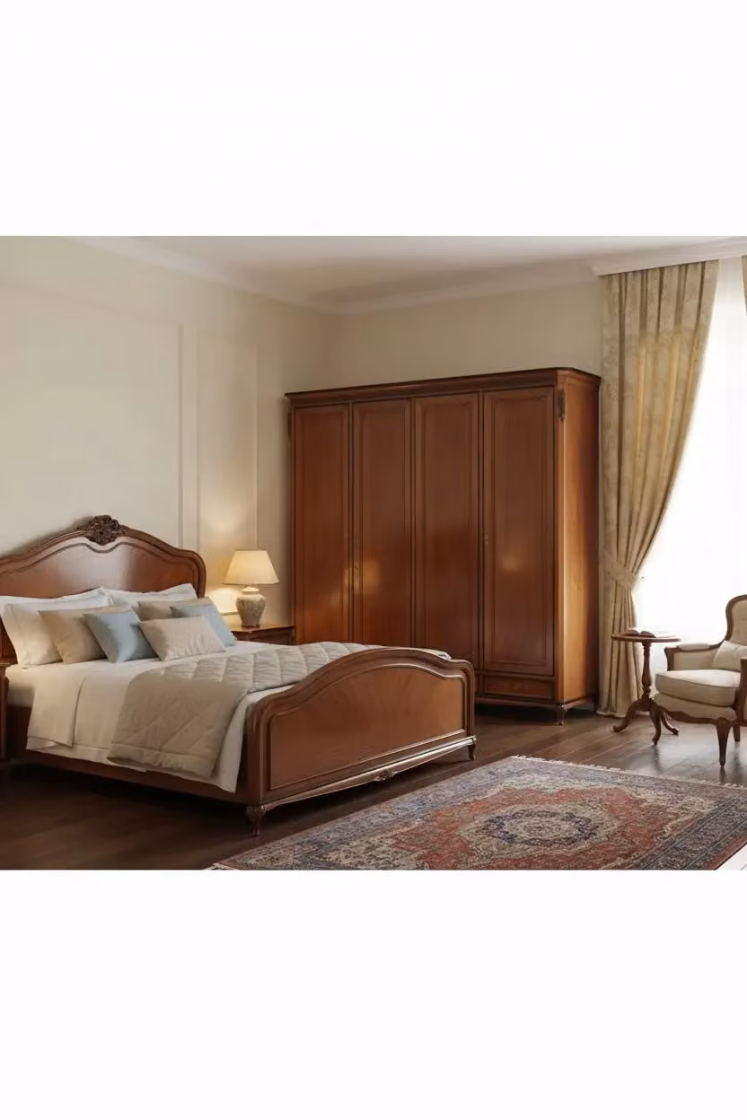 Armadio classico a 4 ante intagliato in legno di faggio color marrone Mobili 2G L: 290 cm, P: 65 cm, H: 257 cm – 2