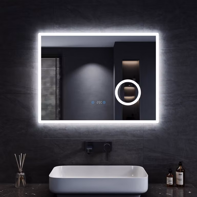 Specchio da bagno a LED, 80x60 cm, 3 tonalità di luce, antiappannamento, interruttore touch