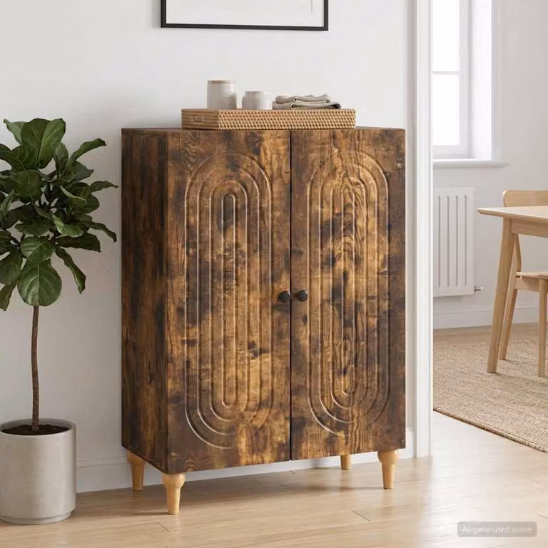 Credenza moderna vidaXL in legno ingegnerizzato color rovere fumo, L: 66 cm, P: 34,5 cm, H: 90 cm