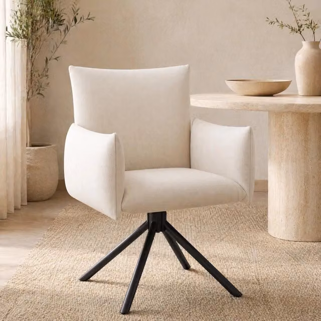 Set di 2 sedie da pranzo MODFU girevoli a 360° in velluto beige con braccioli, L/P/H: 53,34 x 61,98 x 54,99 cm
